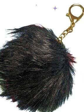 Joy Mangano. Key chain. Fur pom pom. Black with a gorgeous gold chain.